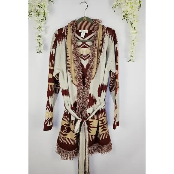 Tiffany & Grey Southwestern Aztec Fringe Cardigan Sweater Jacket XL Boho Cozy - Picture 4 of 13